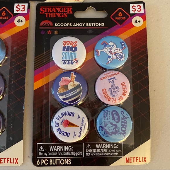Lot of Three (3) Stranger Things Small Buttons 80s Retro, Character & Scoops NEW - Picture 4 of 5